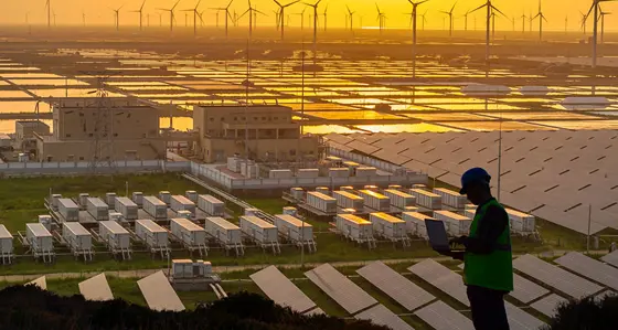 Worker at a solar farm