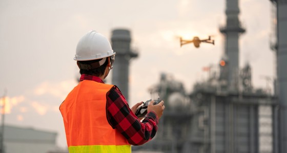 Worker piloting a drone