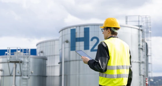 Engineer inspecting a hydrogen facility
