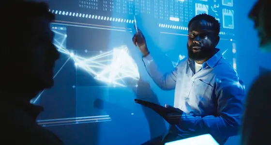 Artificial Intelligence Developer team Meeting at night