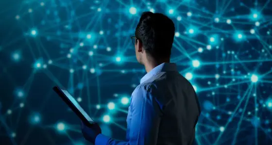 Man surrounded by networks