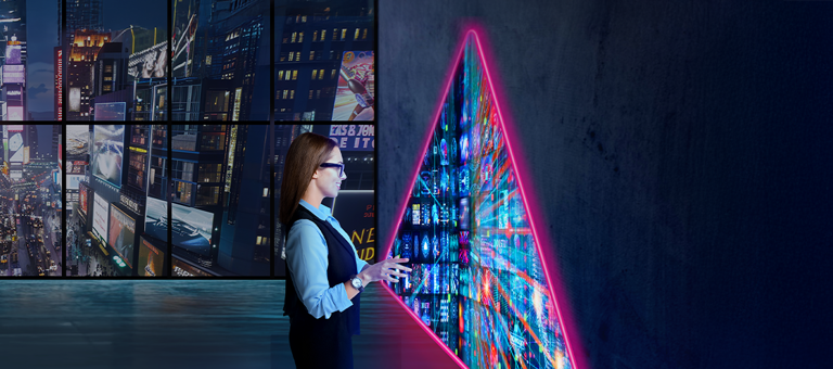 Woman looking through triangle