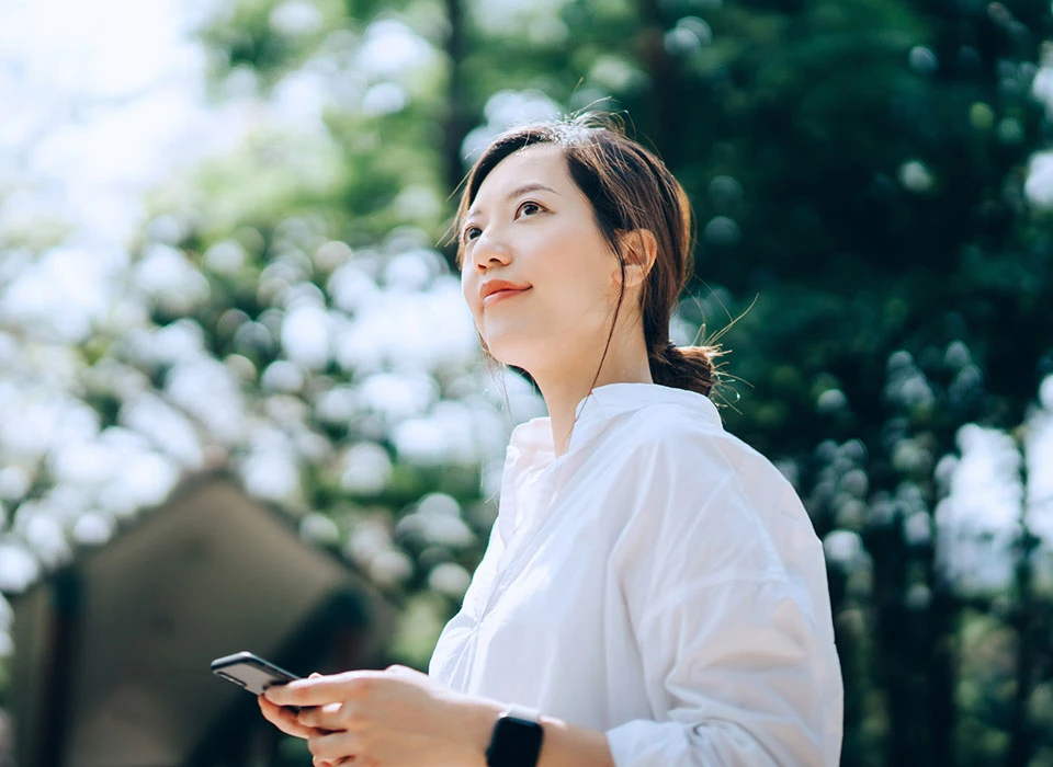 Woman looking ahead