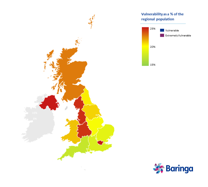 Vulnerability as a percentage of the regional population