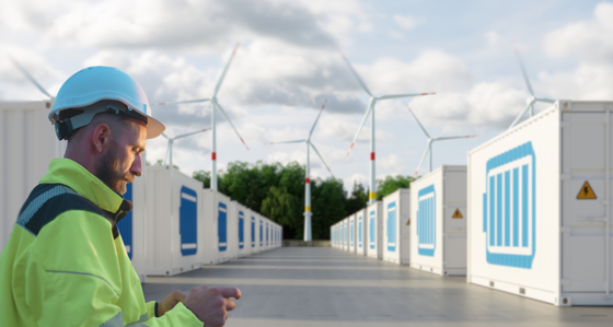 Electictical Engineer Using Digital Tablet In Energy storage power station