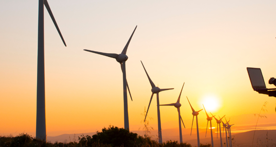 Engineer working on a wind farm
