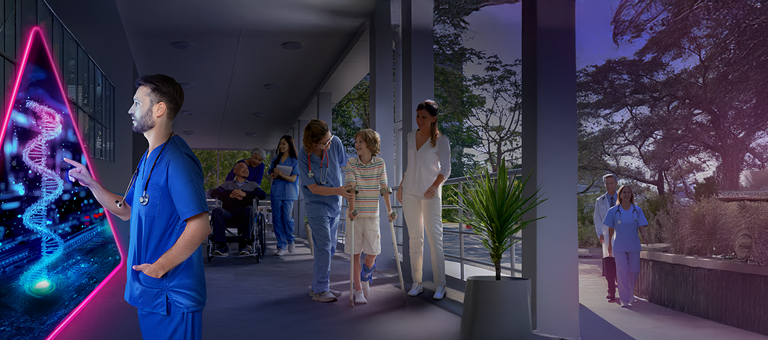 Doctor looking at a triangle in a healthcare facility