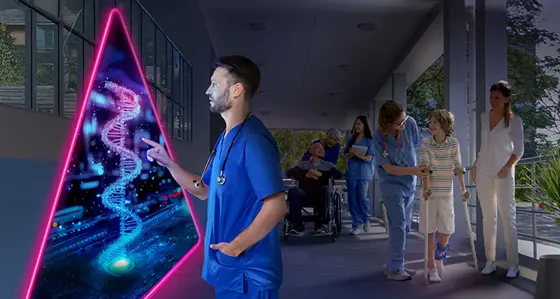 Doctor looking at a triangle in a healthcare facility