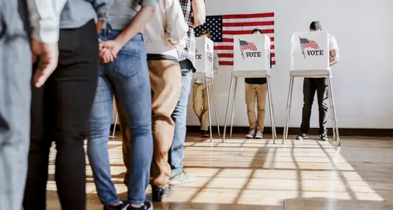 Voters queuing in an American polling station